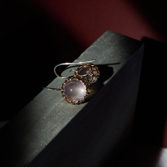 Orecchini Nido Bronzo e Quarzo Rosa
